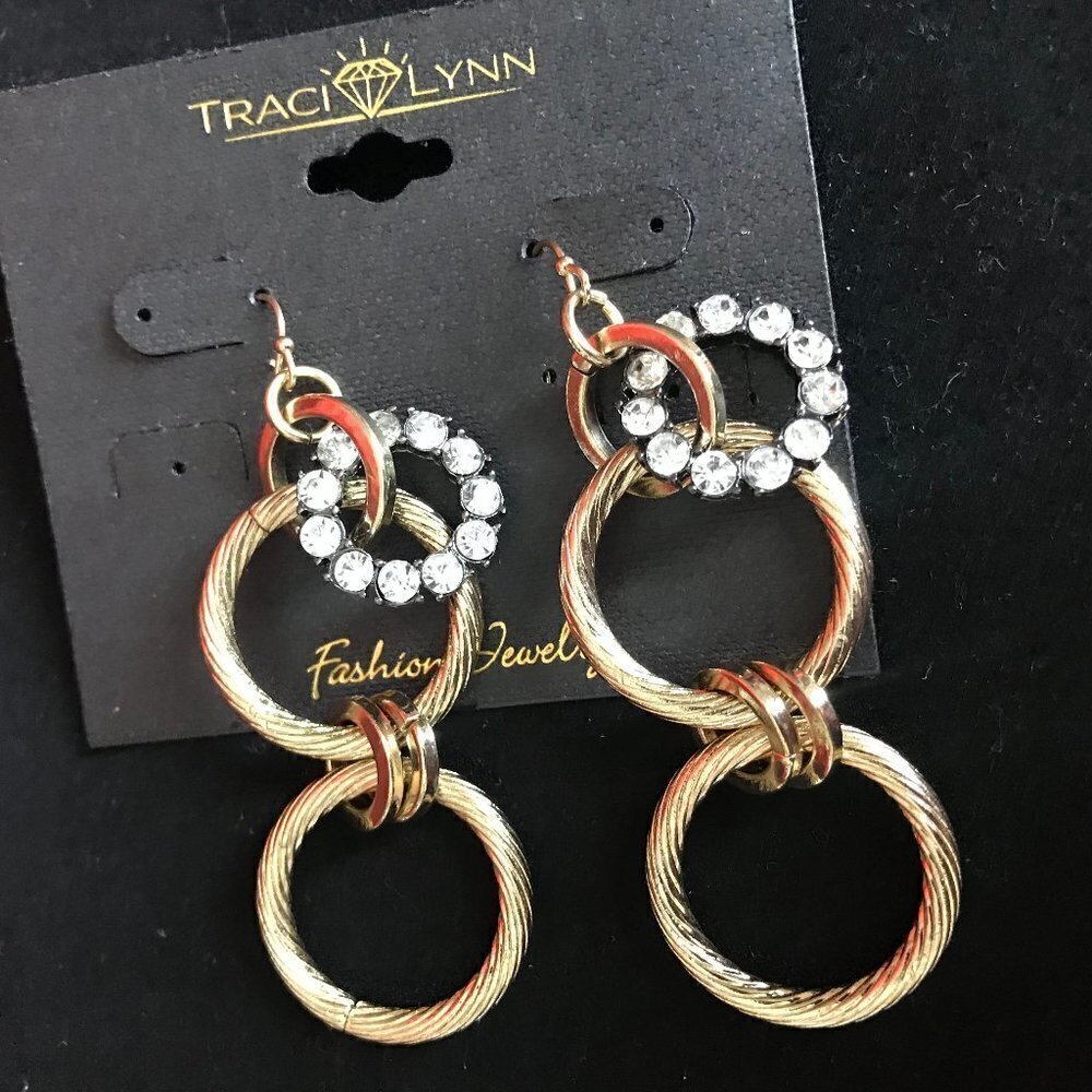 Traci Lynn Go Ga Ga Rhinestone & Gold Earrings